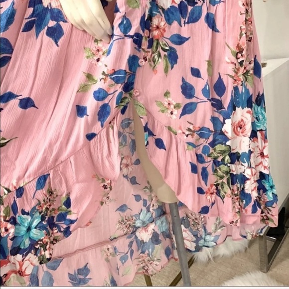 *SOLD* Off shoulder floral midi maxi dress buttons - Picture 5 of 13